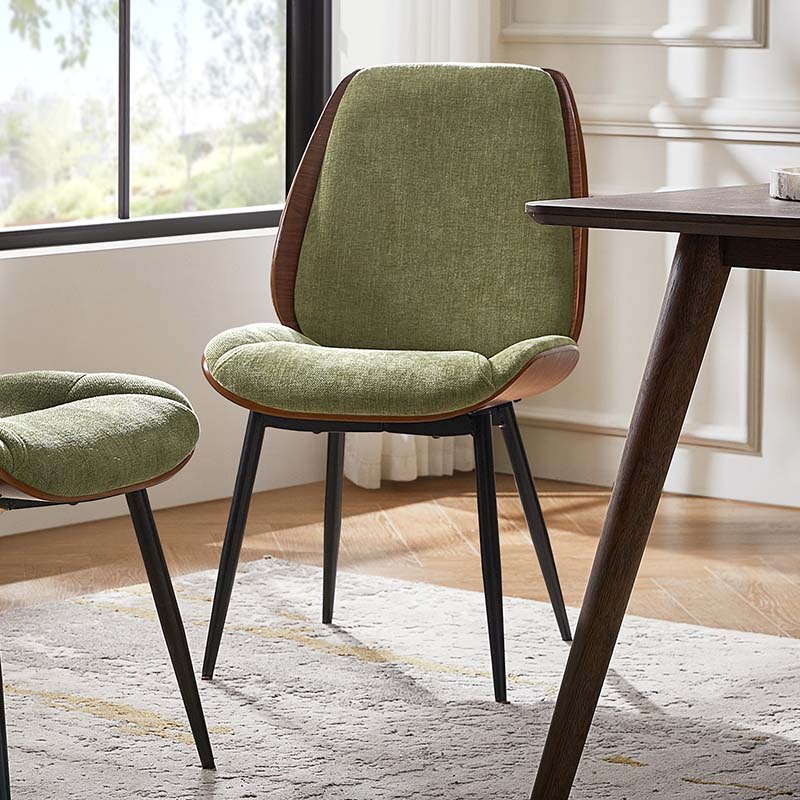 Upholstered Dining Chair with Solid Wood Back, Foam Seat & Adjustable Metal Legs | Moss / Ivory / Light Grey | Single Seat