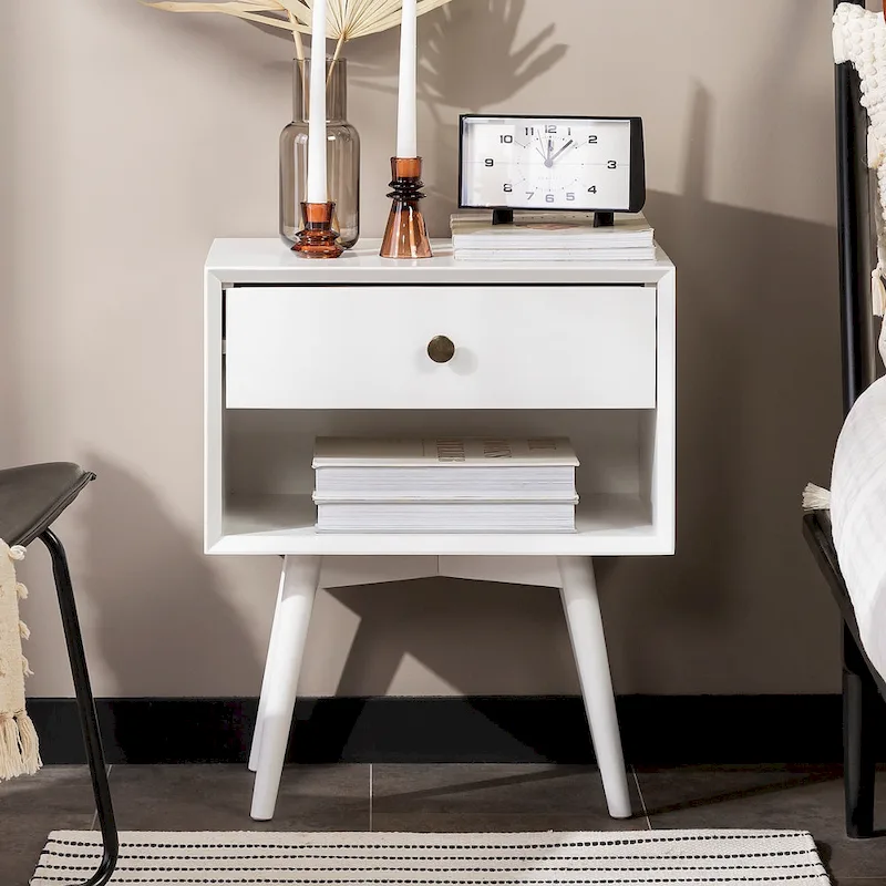 Mid-Century Solid Wood 1-Drawer Nightstand