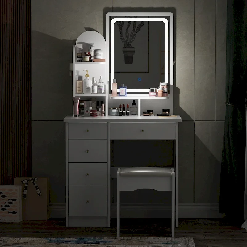 31.5 Wide Dresser Makeup Vanity With Stool and Touching Light Mirror - 31.5W