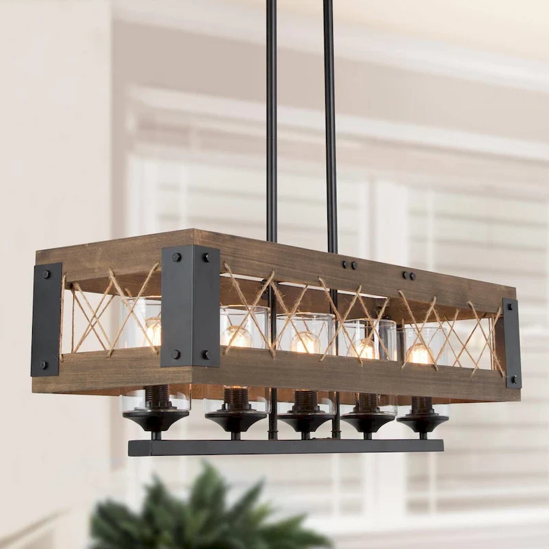 The Gray Barn 5-Light Farmhouse Rectangle Chandelier Rustic Island Lights - W31.9  * E10.6  * H10.2