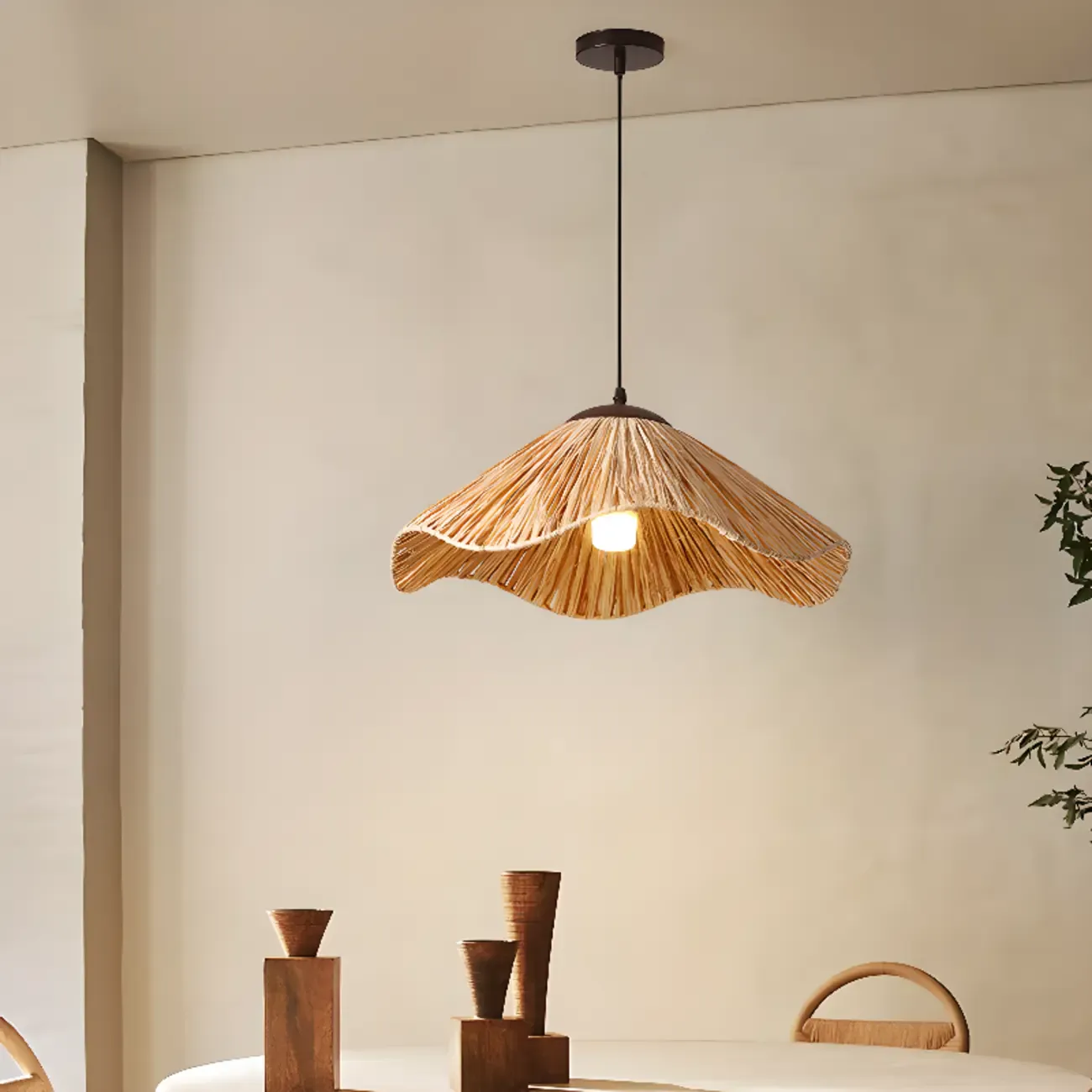 Oriental Brown Rattan Pendant Light for Kitchen Island