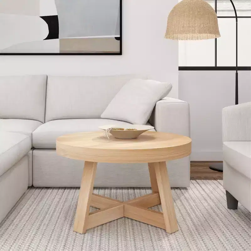 Plank+Beam Classic Solid Wood Round Coffee Table, 30 Farmhouse Table for Living Room
