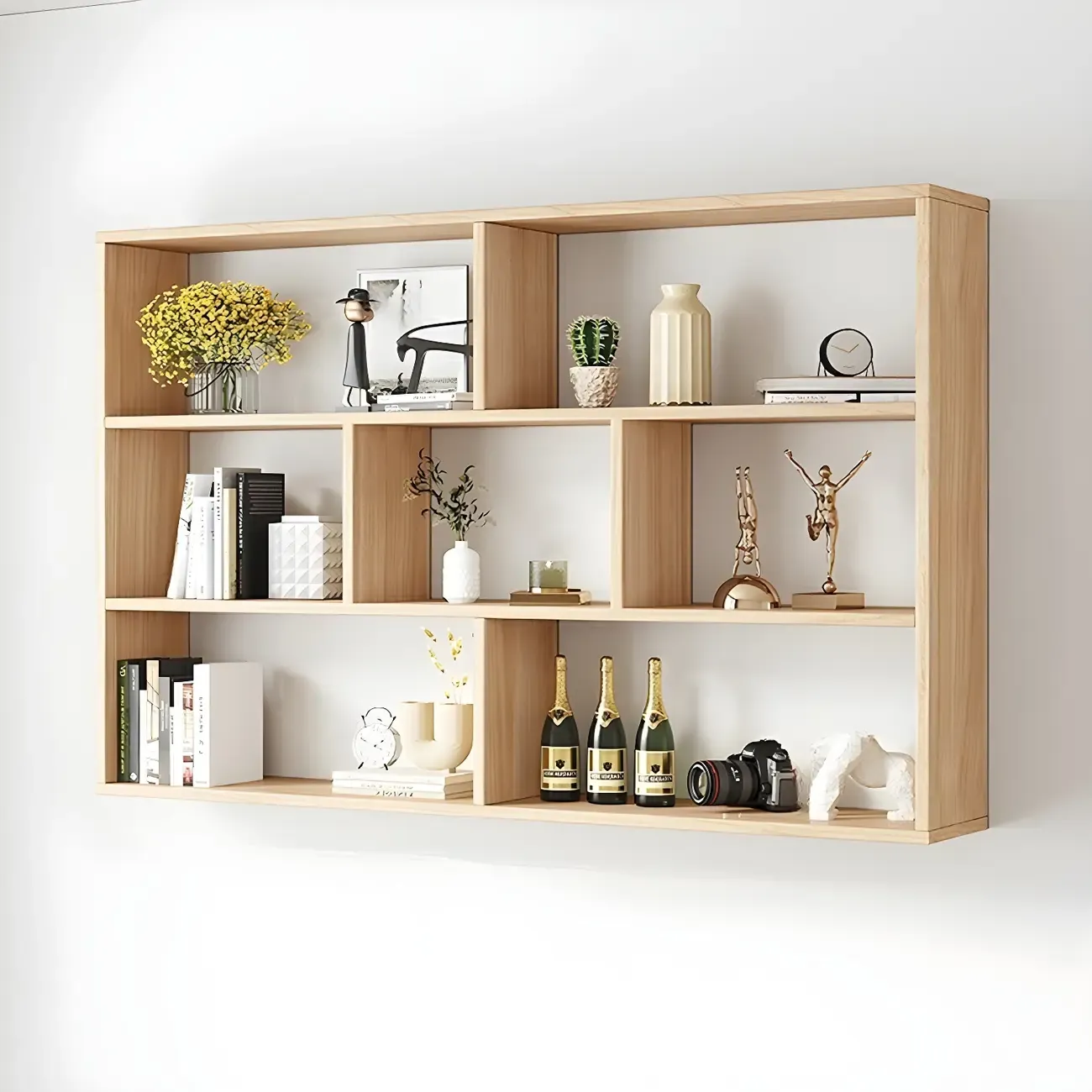 White Wall-Mounted Cube Wood Display Bookcase