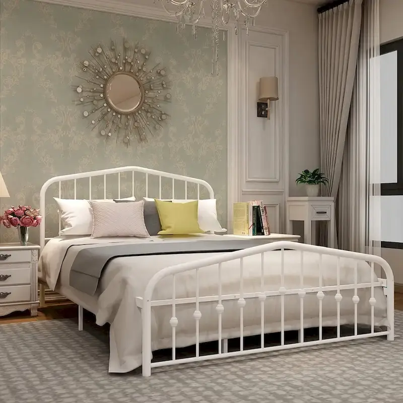 Alazyhome Platform Metal Bed Frame with Headboard, Iron Slat Support