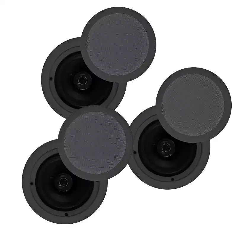 Pyle 1 Pair Speakers, 200W 6.5 Round Flush Mount In Wall/In Ceiling Home Speakers with Spring-Loaded Terminals, PDIC Series, Black (3 Pack)