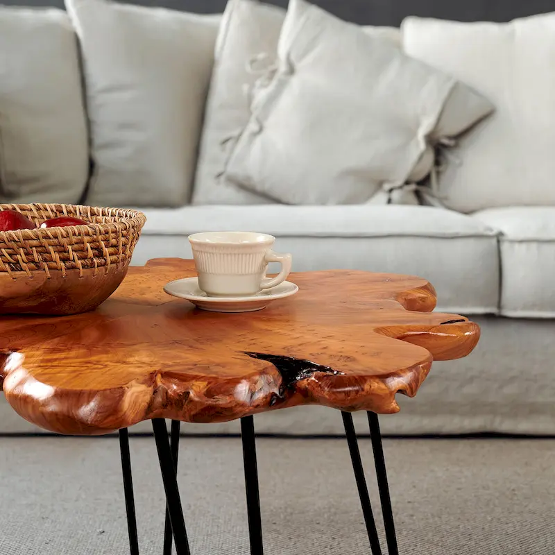 Greenage Live Edge Wood Coffee Table 4 Panels Table with Hairpin Legs