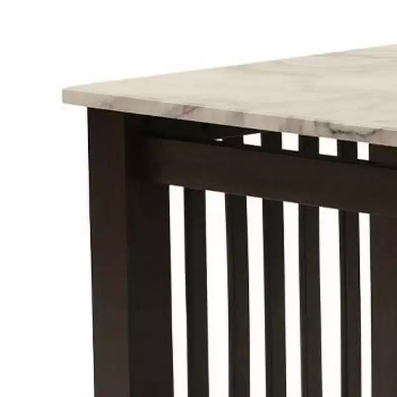 Royal Hampton 21 Inch Side End Table, White Faux Marble, Bottom Shelf, Black Wood