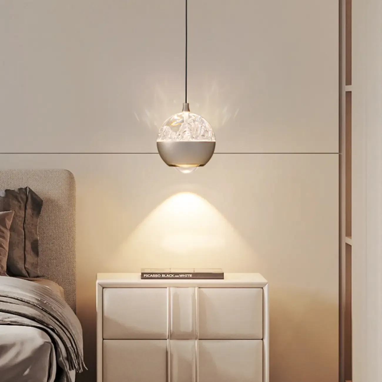 Modern Globe Clear Metal Adjustable Pendant Light for Bedroom