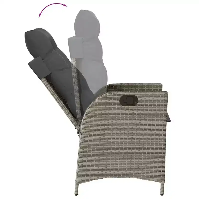 vidaXL Patio Dining Set with Cushions Table and Chairs Bistro Set Poly Rattan - Gray Without footrest 8-Piece