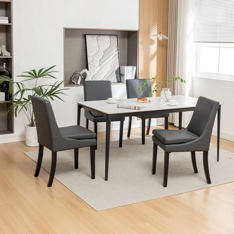 Modern Dining Chairs Set of 2, Upholstered Kitchen & Dining Room Chairs with Solid Wood Legs,Tufted Linen Fabric Chairs