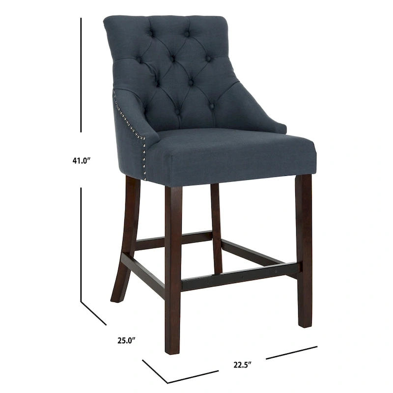 SAFAVIEH Dottie 26-inch Tufted Wing Back Counter Stool - Grey / Espresso (Set of 2) - 22.5  x 25  x 41  - 22.5  x 25  x 41