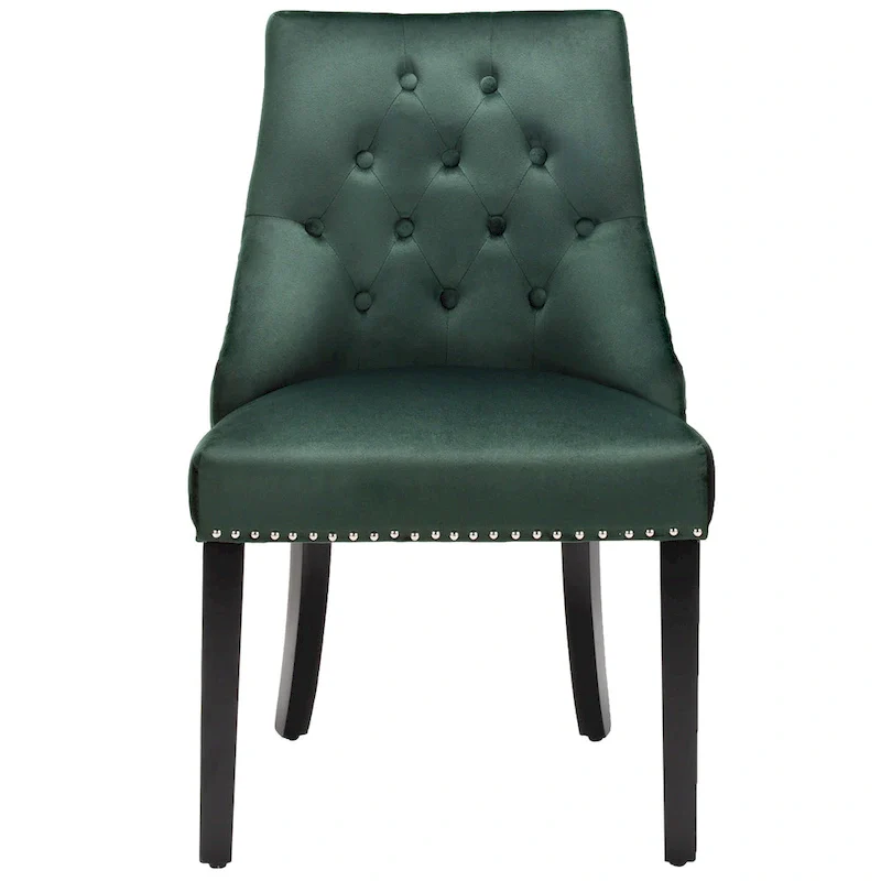 Velvet Dining Chair Upholstered Tufted Armless w/ Nailed Trim & Ring