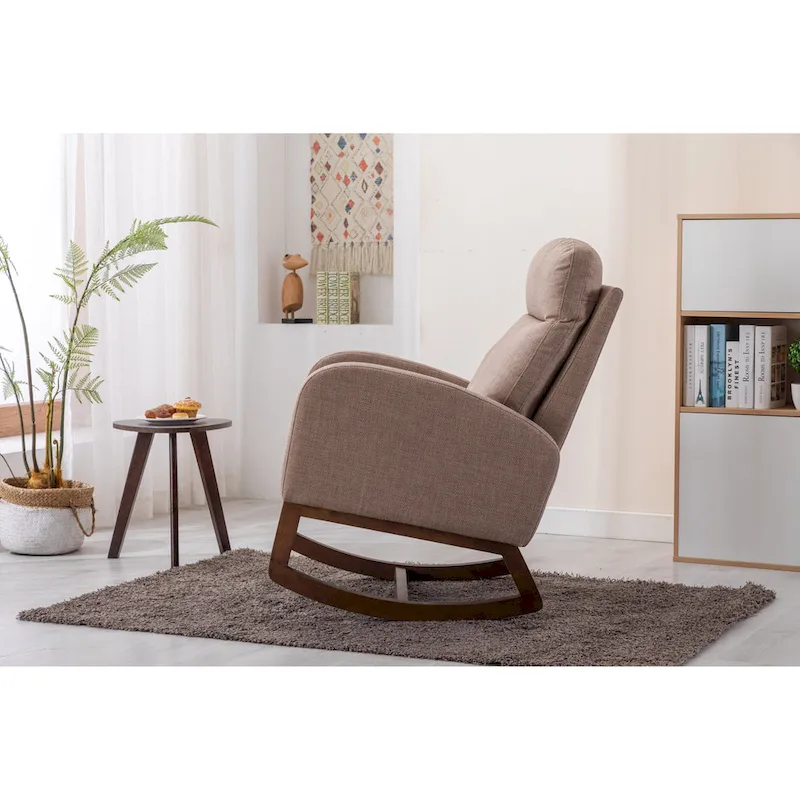 Modern 27 Upholstered Rocking Chair with Wood Legs and Side Pocket
