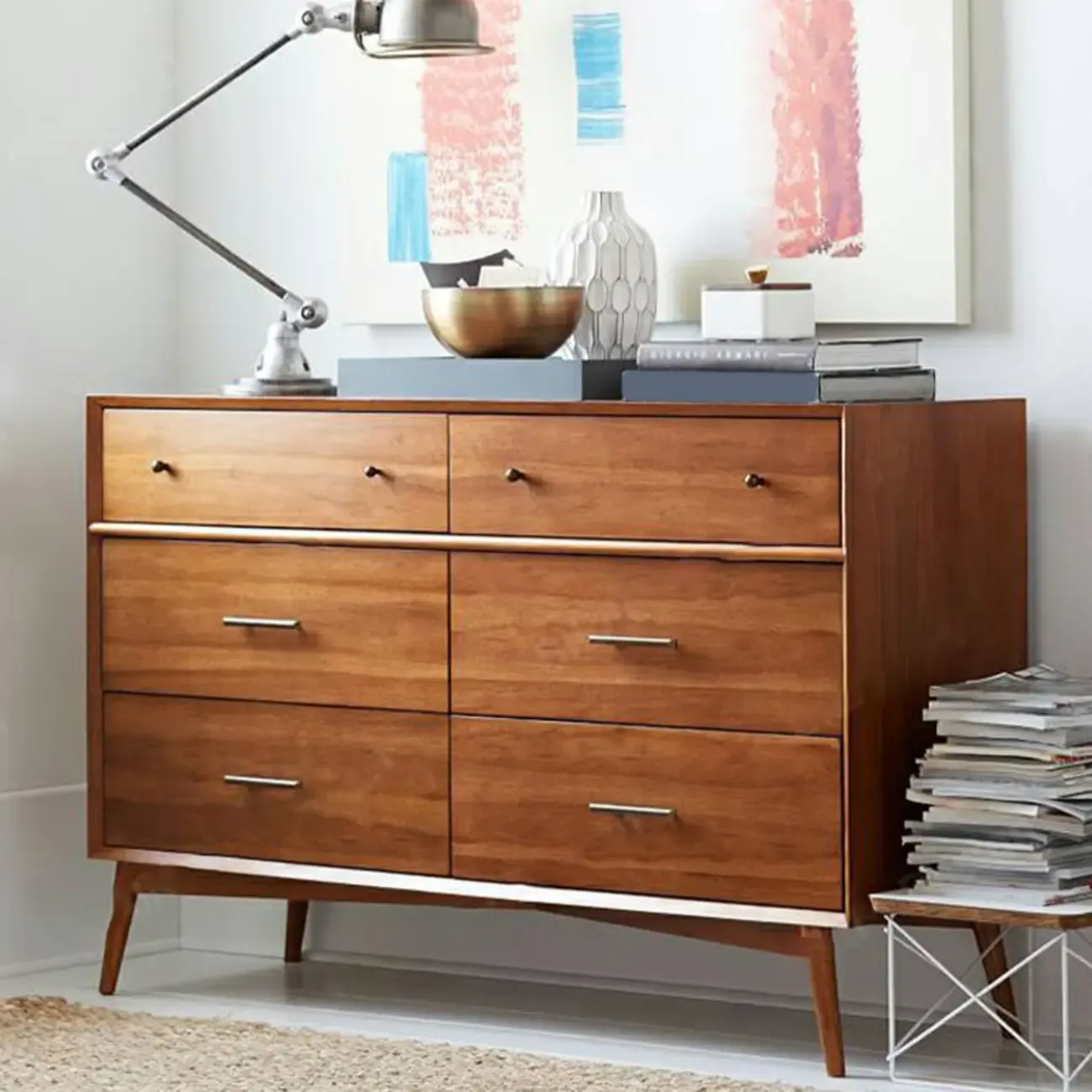 Industrial Wooden Dresser with 6-Drawers