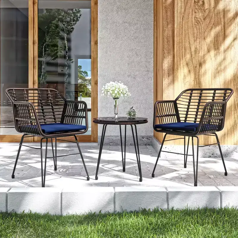 UPTIOT 3 Piece Wicker/rattan Seating Group With Cushions