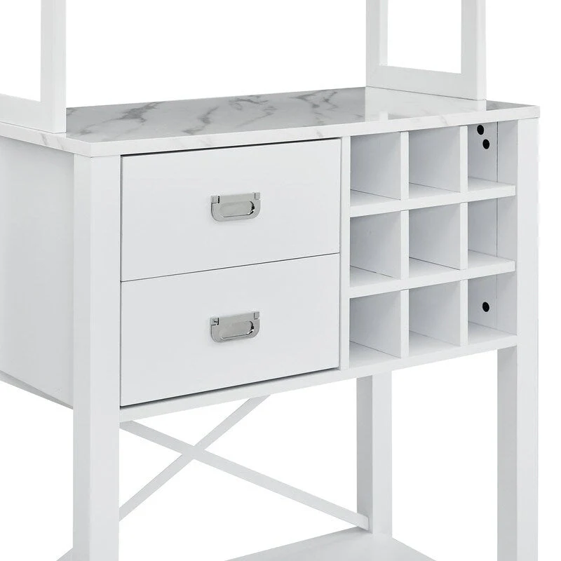 Blue / White Wood Buffet Bar Cabinet with Wine Rack, 9-Bottle Storage
