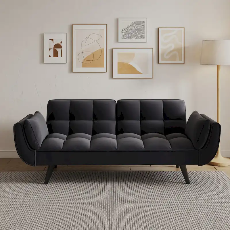 57  Sofa Bed,Polyester Blend Comfy Futon Couch Bed with 2 Square Pillows, Convertible Sleeper Sofa with Adjustable Backrest