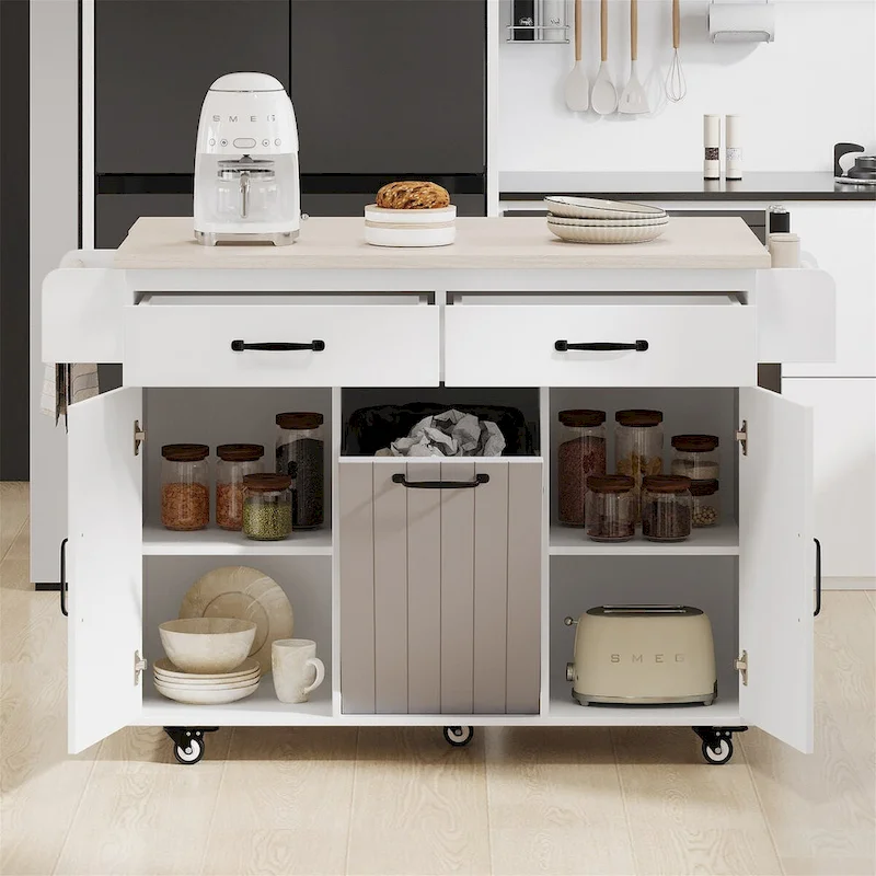Kitchen Island with Trash Can Storage Cabinet by Harper&Bright Designs