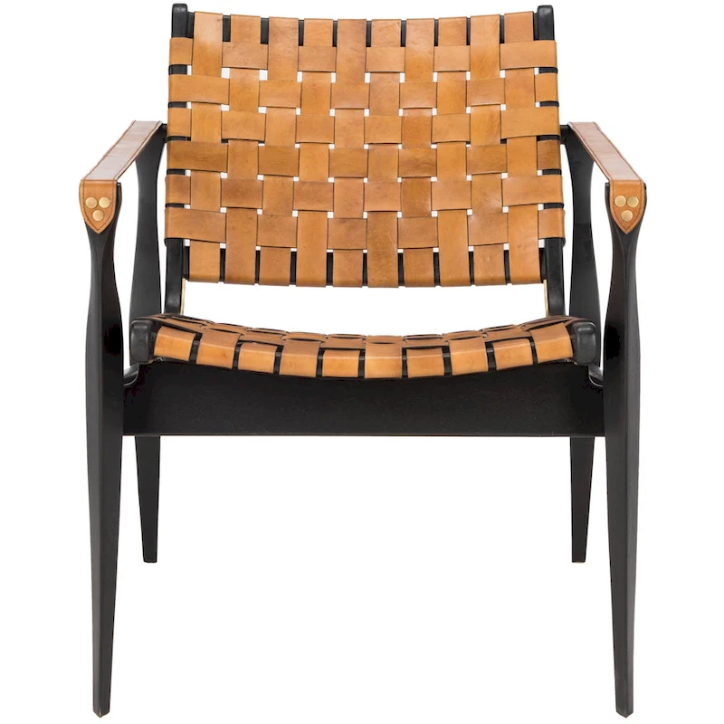 SAFAVIEH Couture Zenica Leather Safari Chair - 24.5 W x 30 L x 30 H - 25W x 30D x 30H