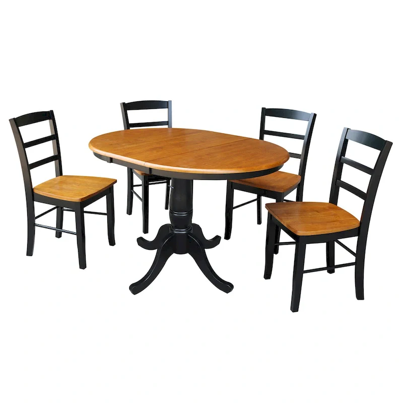 36 Round Top Pedestal Ext Table with 12 Leaf and 4 Madrid Chairs