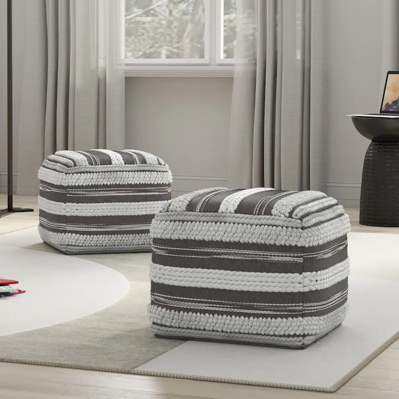 WYNDENHALL Silva Boho Square Pouf in Handloom Woven Pattern