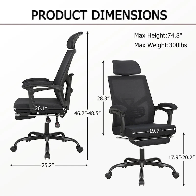 Office Chair With Foot Rest Ergonomic Swivel Mesh Task Office Chair