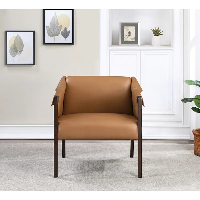 Brown Faux Leather Sling Accent Chair with Buckle Design