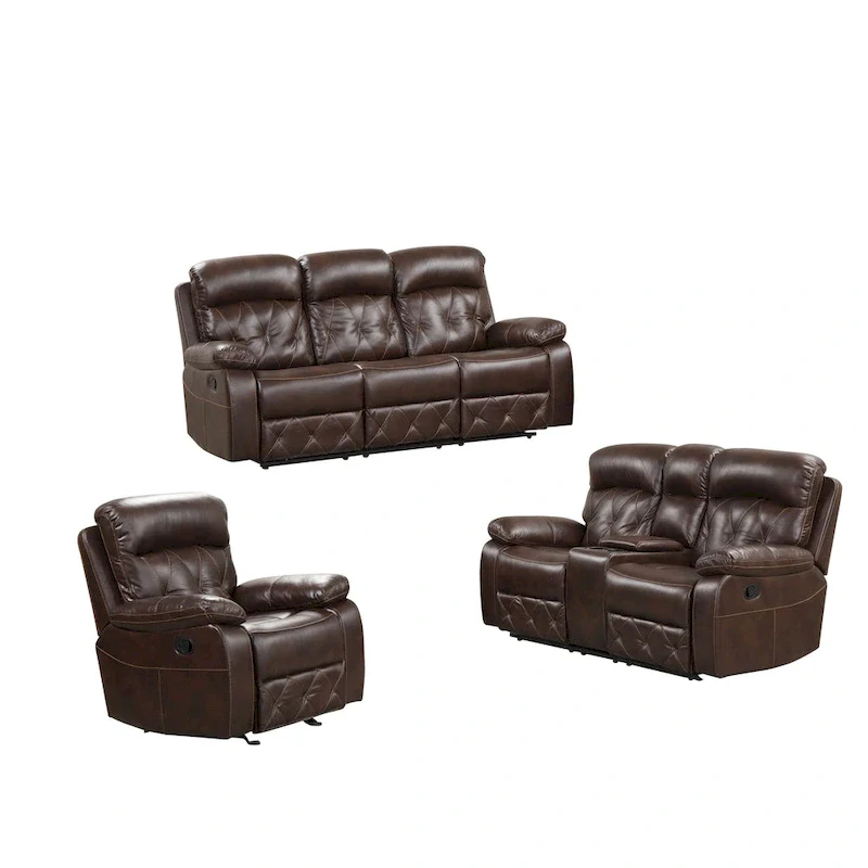 Owen 3-Piece Brown Breathable Leather Manual Reclining Sofa Set