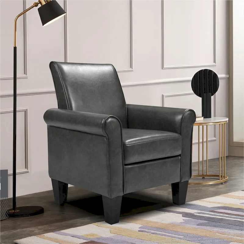 Black/Dark Grey PU Leather Accent Chair with Ottoman, 1-Seat