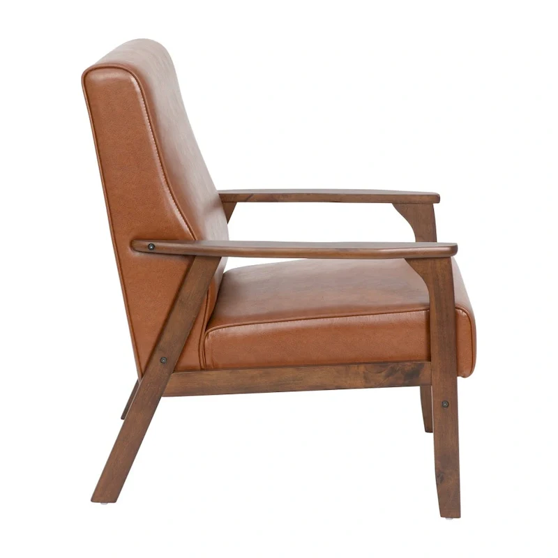 Mid-Century Modern Armchair with Wooden Frame and Faux Leather Cushions