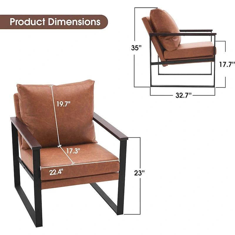 MCombo Modern Accent Chair with Upholstered Cushion, Faux Leather HQ304