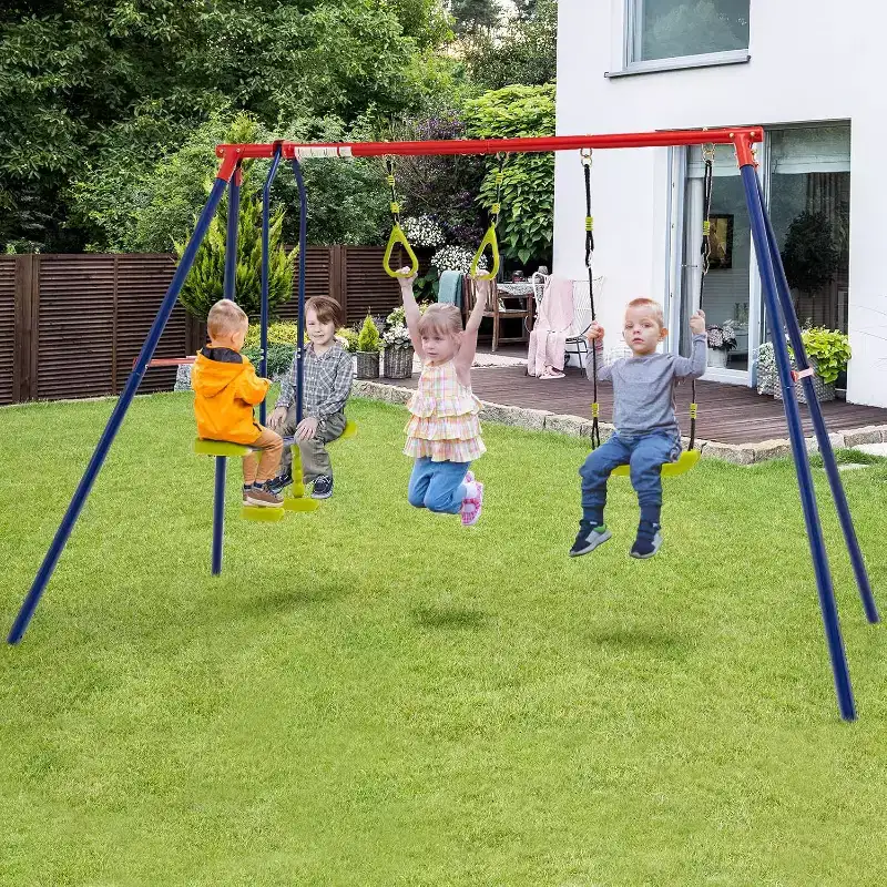 Costway Swing Sets for Backyard, Outdoor 3 in 1 A-Frame Heavy Duty Metal Stand for Kids and Adults