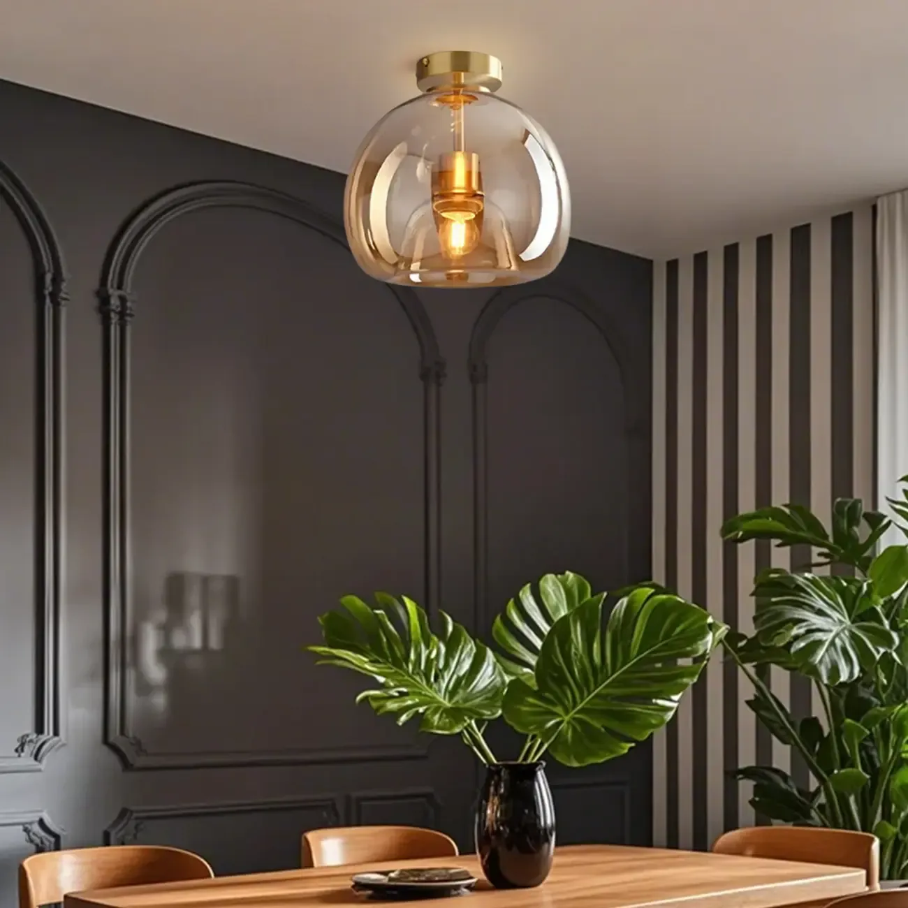 Modern Mini Clear Smoke Glass Dome Semi Flush Ceiling Light