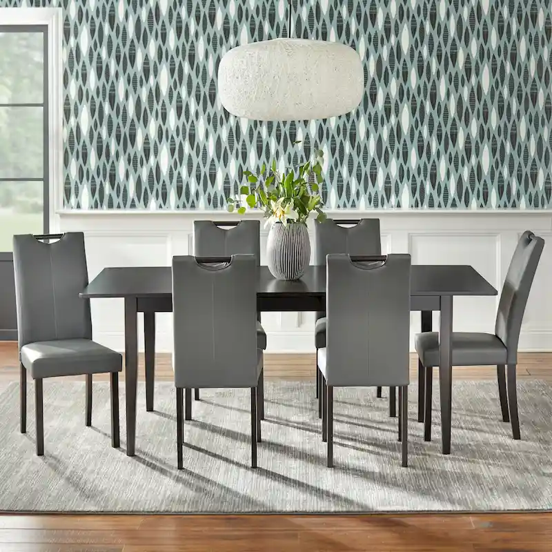 Simple Living Tilo Grey Faux Leather and Wengewood 7-piece Dining Set