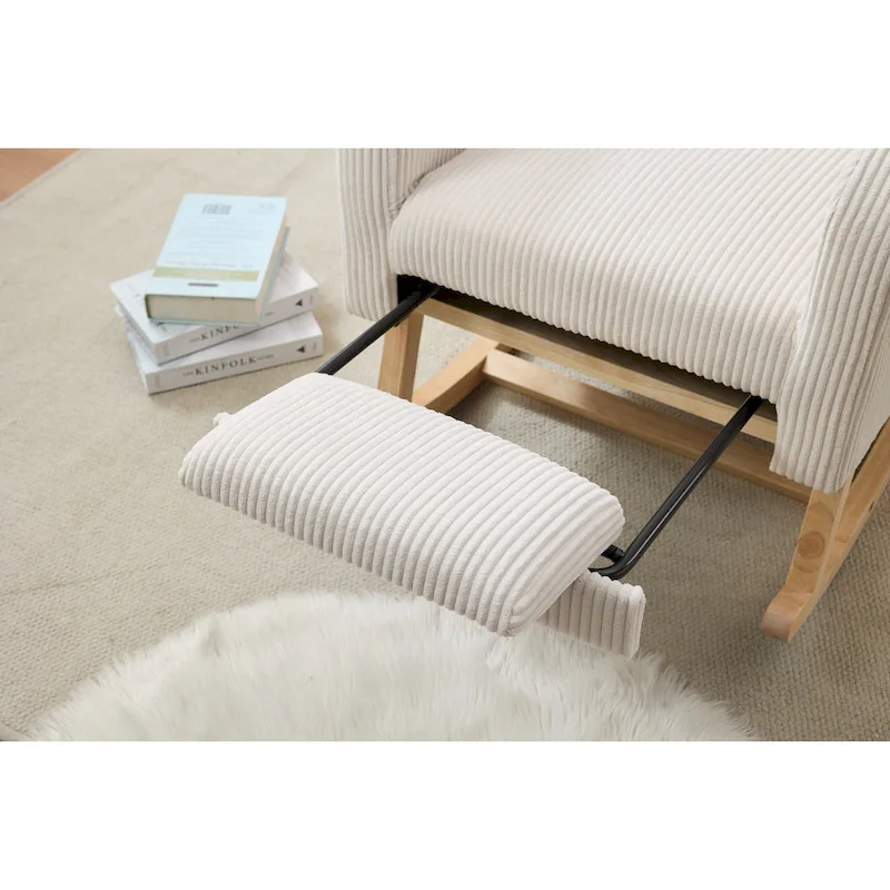 Accent Rocking Chair with Solid Wood Legs, Upholstered Nursery Glider Rocker, Comfy Armchair with Side Pocket