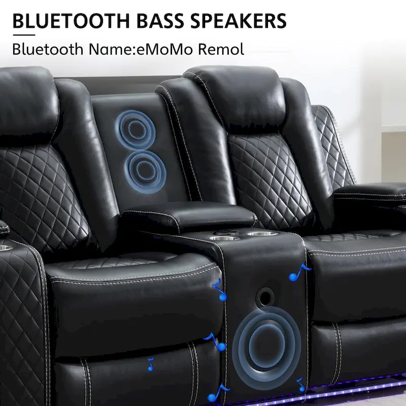 Power Reclining Sofa with Wireless Charger & LED Light – Faux Leather, Black