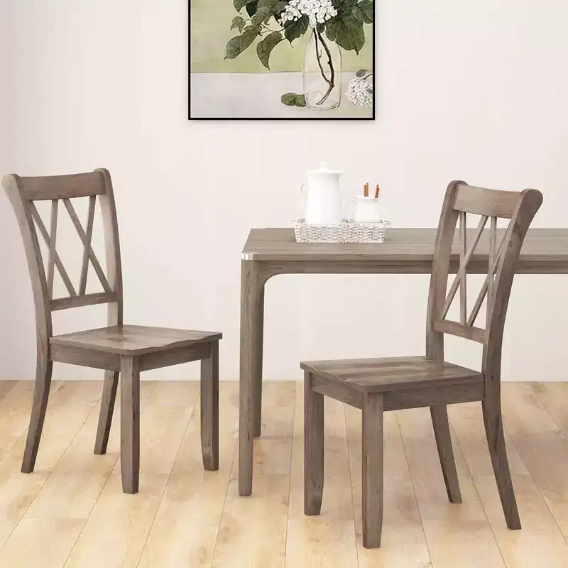 Costway Wooden Dining Chairs Set of 2/4 with Ergonomic Seat Rubber Wood Frame & High Backrest