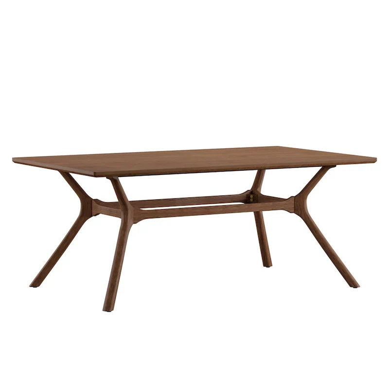 Dark Walnut / Glass / Smoke Glass Mid-Century Rectangular Dining Table with Tapered Legs – Seats 6