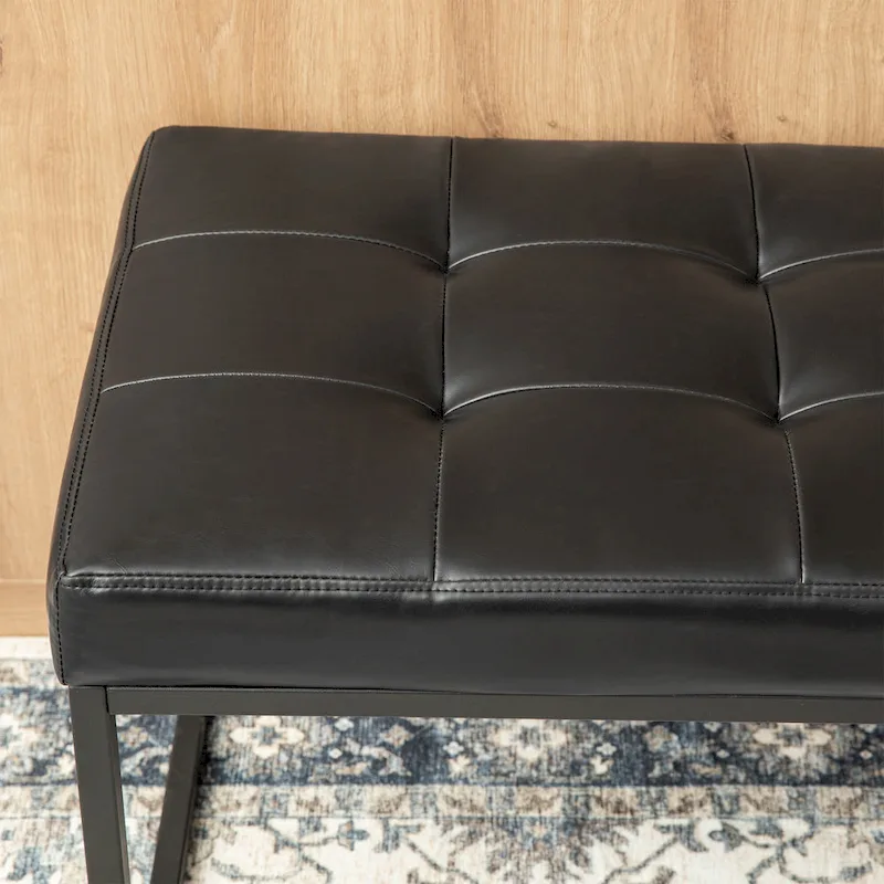 45W Modern Black Tufted Upholstered Bench with Metal Frame Legs - 45W x 19H x 17.5D