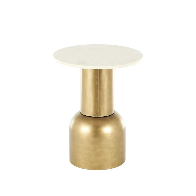 Metal Pedestal Side End Accent Table with Cream Marble Tabletop - Gold