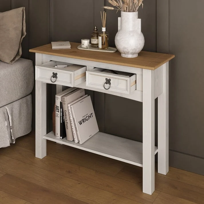 Wood Hall Table Console with 2 Drawers