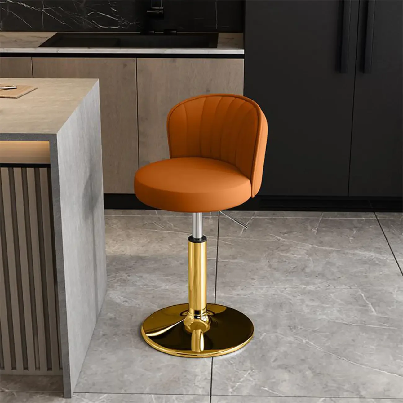Modern Leather Adjustable Swivel Bar Stools with Back