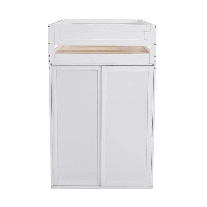 Grey/White Loft Bed with Wardrobe, Desk & Cabinet – Twin/Full, 1-Person