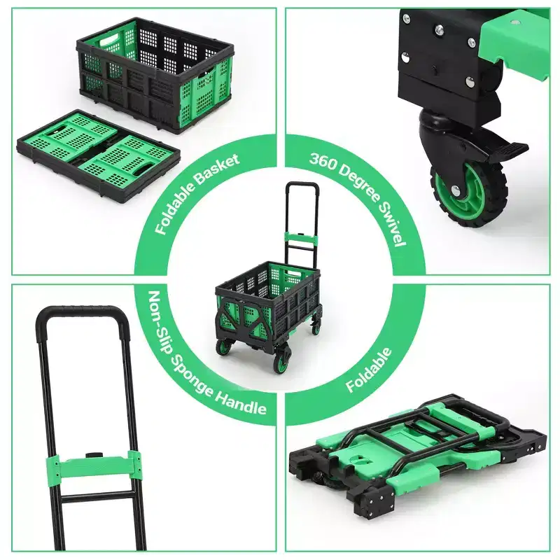 330LB Folding Hand Truck Heavy Duty Carrying, Combination of 4 Wheels & 2 Wheels Convertible Dolly Cart w/Retractable Handle Dolly for Moving