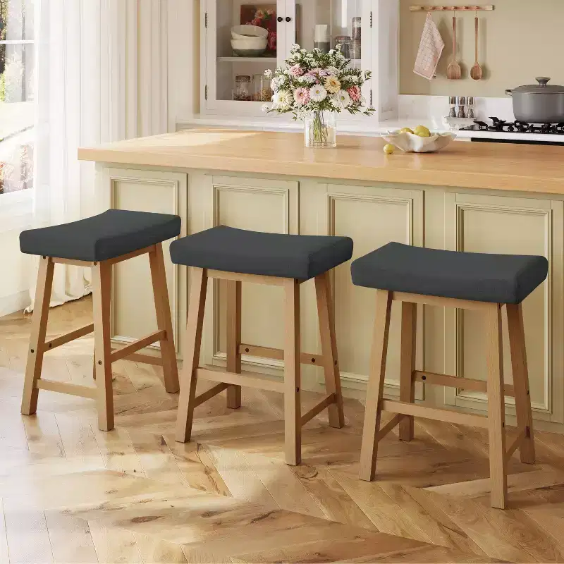 Yaheetech Set of 3 Counter Height Upholstered Bar Stools for Kitchen Dining