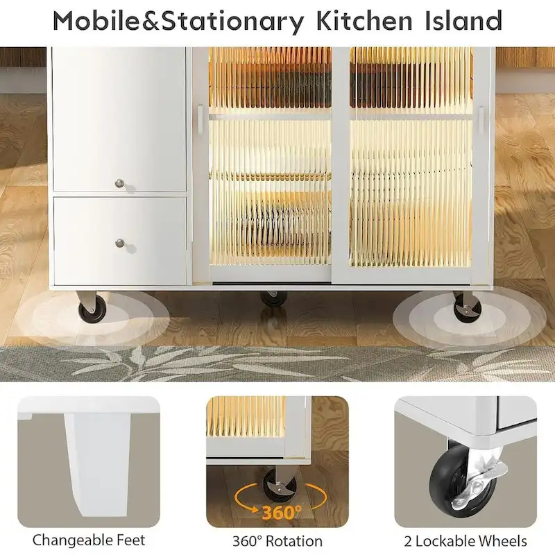 Folding Kitchen Cart with LED Lights