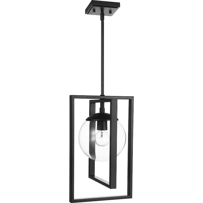 Atwell Collection One-Light Matte Black Clear Glass Luxe Pendant Light - 15.750  x 16.340  x 11.810