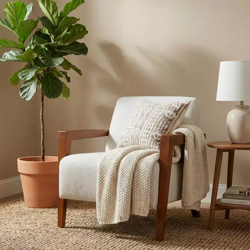 GDFStudio Nolan Mid-Century Modern Wood Chenille Upholstered Accent Chair