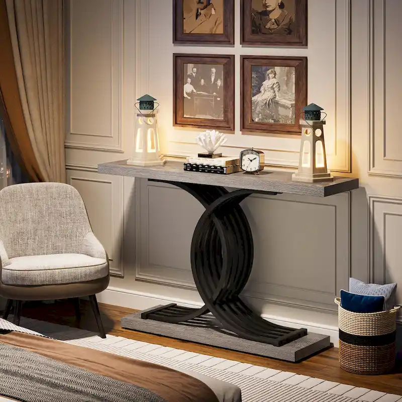 Faux Marble Console Table with Gold Metal Frame - White/Gold - 40