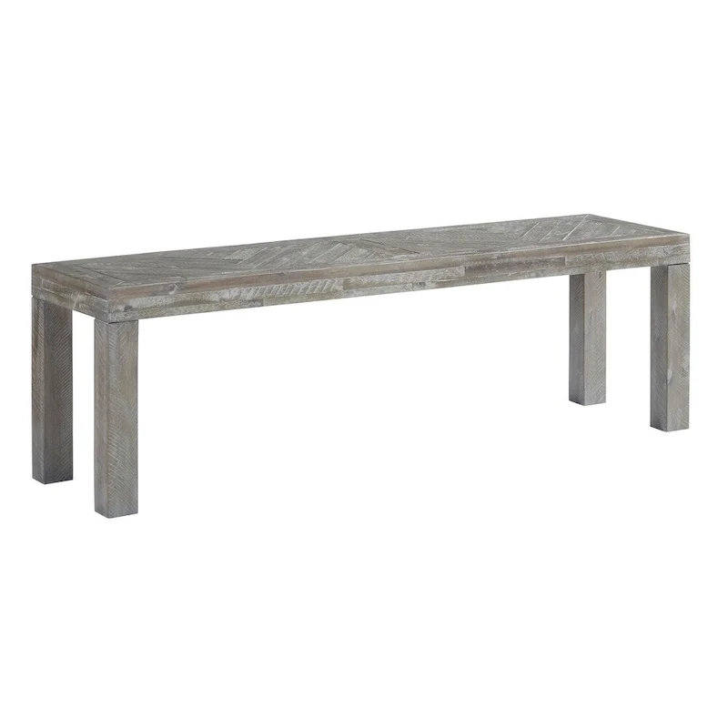 Acacia Wood Bench with Distinctive Herringbone Inlay Design, Brown